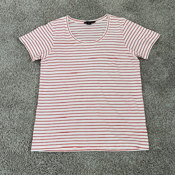 Pendleton Tee Scoop Neck Red‎ & White Classic Summer Top Striped Women's XL - Picture 1 of 5